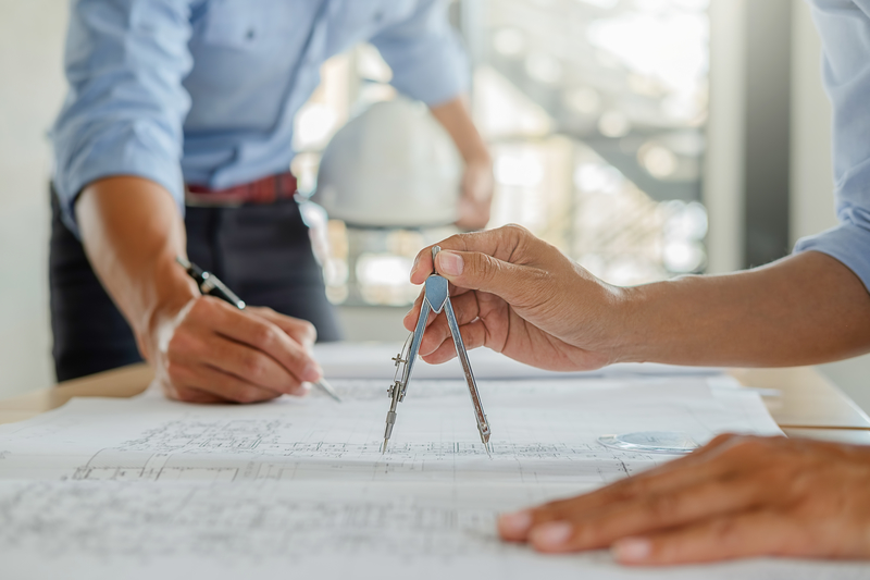 Architect Engineer Design Working on Blueprint Planning Concept. Architect Engineer